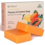 PALFICAB Papaya Lemon Soap – Exfoliating & Brightening Natural Bar (2 Bars + Net)