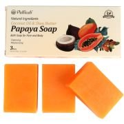 PALFICAB Papaya Soap – Exfoliating & Moisturizing Face & Body Bar (3 Bars + Net)