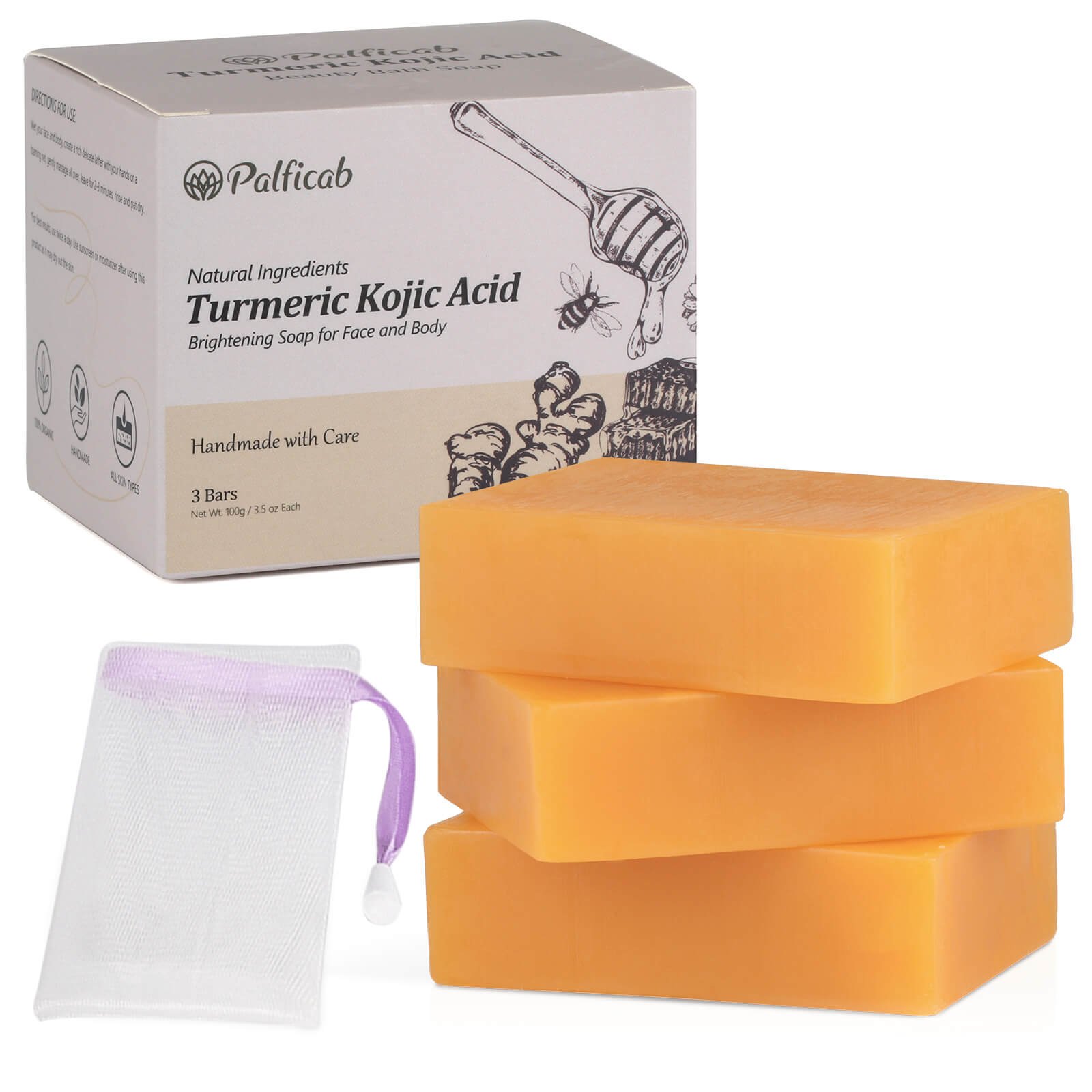 PALFICAB Kojic Acid Turmeric Soap – Dark Spot Remover & Skin Brightening (3 Bars)