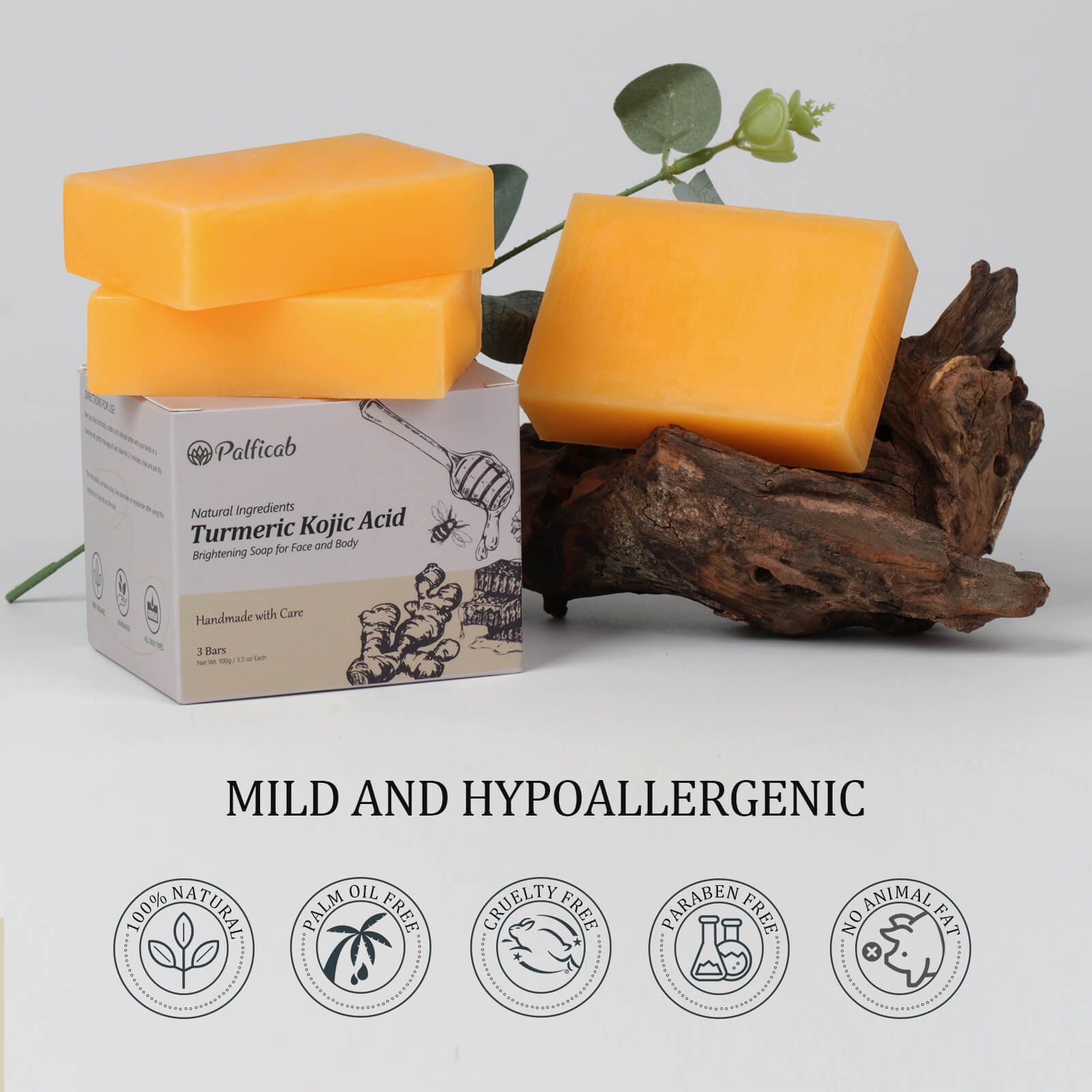 PALFICAB Kojic Acid Turmeric Soap – Dark Spot Remover & Skin Brightening (3 Bars)